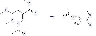 1H-Pyrrole-3-carboxylic acid, 1-acetyl-, methyl ester can be prepared by E-dimethoxy-4,4 (N-methylene acetamido)-2 butyrate de methyle at the ambient temperature